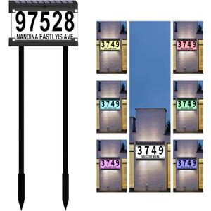 Acrylics Solar Address Numbers for House, Address Sign with Double Stakes, Waterproof RGBW Color Changing, Lighted Modern Address Plaque Solar Powered for Street Yard Park Garden, 36.3"L x 11.8"W