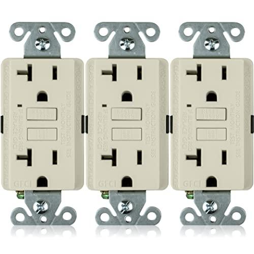 Faith [3-Pack] 20A GFCI Outlets, ETL Listed, Non-Tamper-Resistant GFI Duplex Receptacles with LED Indicator, Self-Test Ground Fault Circuit Interrupter, Light Almond, 3 Piece