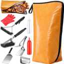 21" Insulated BBQ Blanket for Resting Meat, 9 Pcs Griddle Accessories Set, Heat Resistant Gloves, Stainless Steel Griddle Spatula, Tongs& Brushes, Meat Press, Gift for Men, Dad, Grill Lovers
