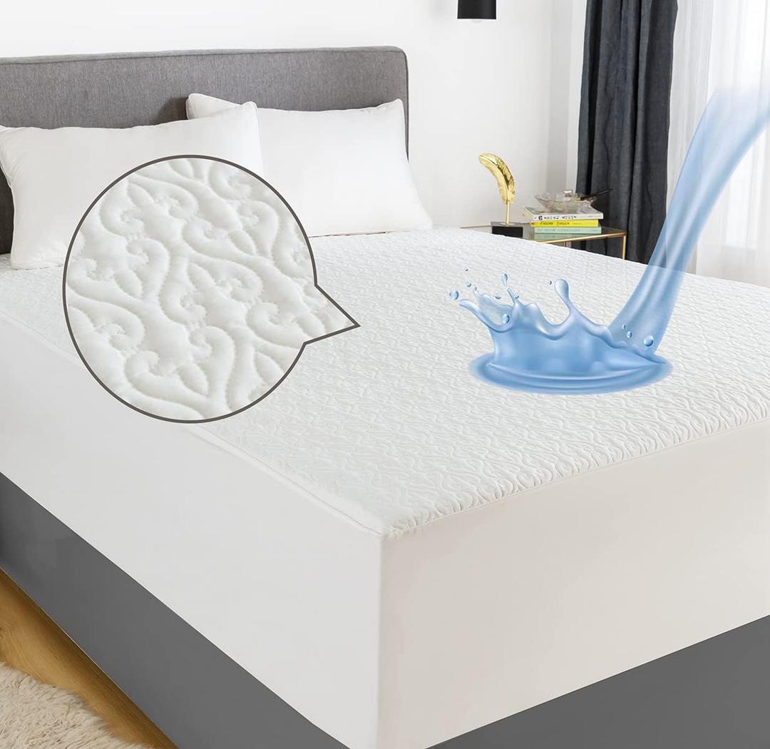 SUSYBAO Mattress Protector King 100% Cotton White Waterproof Mattress Cover 15 Inches Deep Pcoket Fitted Mattress Protector Hotel Collection Cooling Bed Sheet Soft (78 x 80 inches)