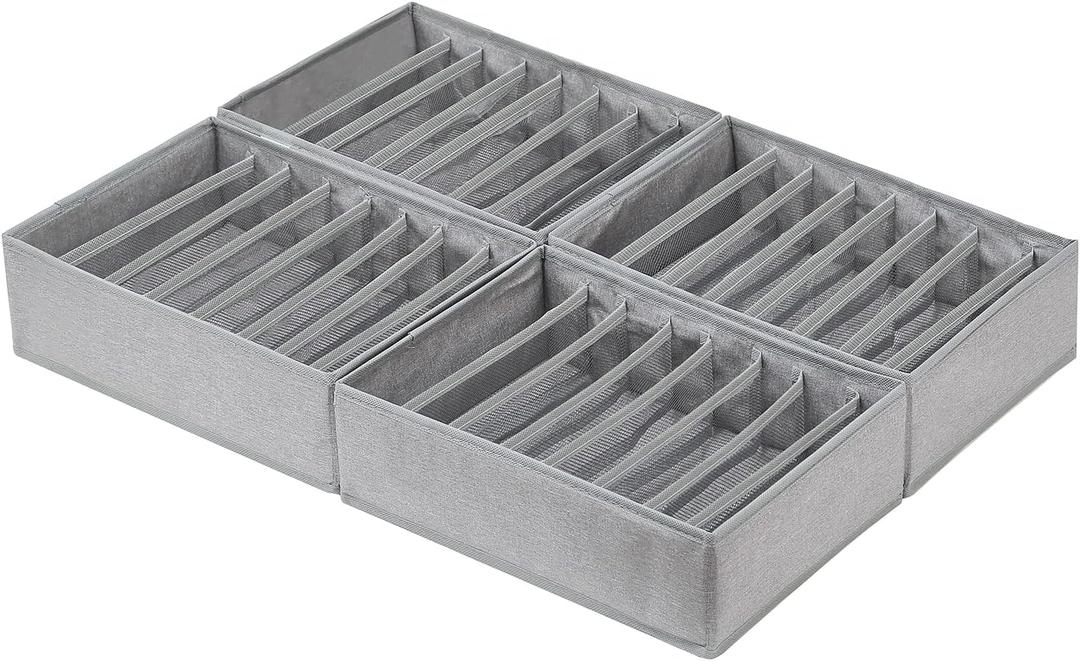 Qozary 4 Pack Drawer Organizers for Clothing, 8 Grids Foldable Closet Organizers and Storage Bins for Bedroom, Dresser Organizer Boxes for Thin T-shirts, Tank Tops, Camisoles, Tights, Leggings (Small, Gray)