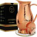 Pure Copper Water Pitcher 70 Ounces | Handmade Hammered Large Jug with Lid | Unlined Uncoated Chemical Free for Ayurveda Health Benefits | Decorative & Functional – Vintage Style for Home & Gifting