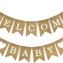 Anwyll Burlap Welcome Baby Banner - NO DIY Baby Shower Decoration Banner Oh Welcome Babies Shower Sign for Backdrop Adorable Neutral Gender Reveal Party Decoration Babies Announcement Sign Girl Boy