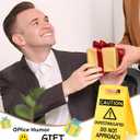 5 x Caution Overstimulated Do Not Approach Office Decor, Funny Desk Sign for Women Coworkers, Valentines Day Gag Gifts for Tax Season, Sarcastic Desk Accessories, Phone Holder with Mirror