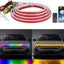 Car LED Hood Light Strip, 70 Inch 12V RGB APP Control Flexible Waterproof Daytime Running Lights with Turn Signal, Universal Bonnet Gap Glow Decoration Accessories for Cars, SUVs, Trucks