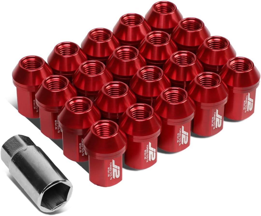 J2 Engineering 7075 Aluminum Red M12 x 1.5 20Pcs L: 35mm Close End Lug Nut w/Socket Adapter