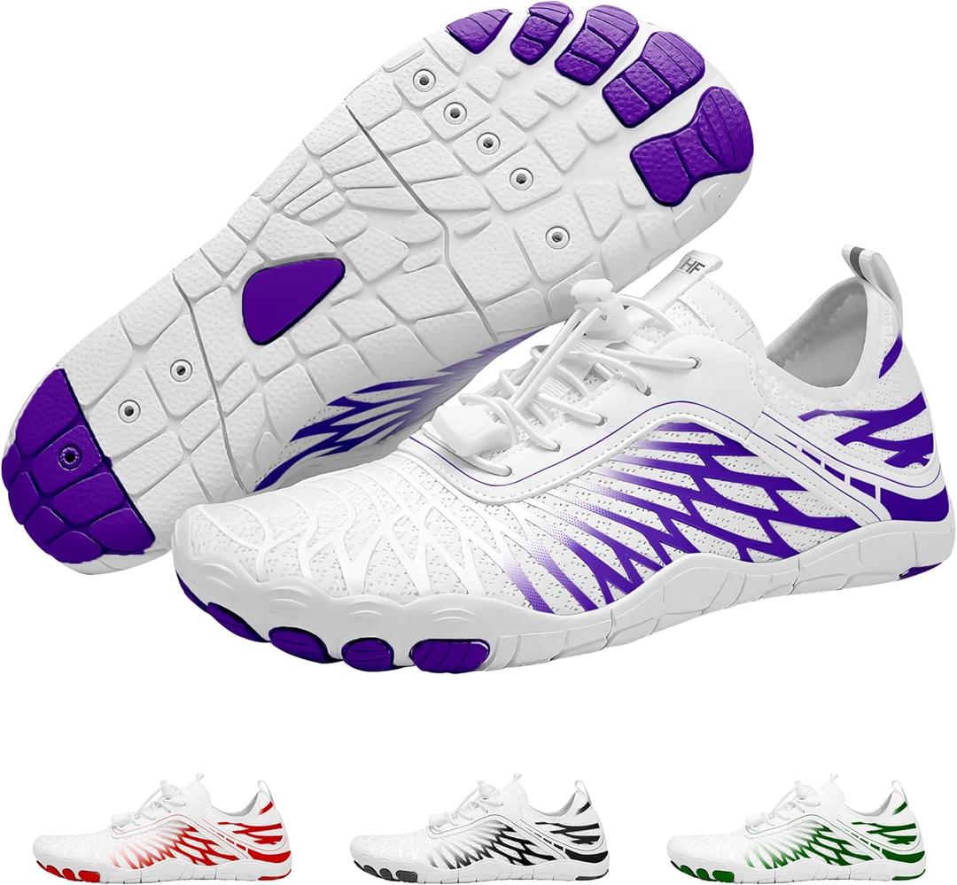 Hike Footwear HF Signature Healthy & Non-Slip Breathable Barefoot Shoesfor Women Men, Wide Toe Flexible, Lightweight Daily Wear Walking Shoes Unisex (White/Purple)