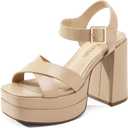 DREAM PAIRS Women's Platform Chunky Heels Square Open Toe Ankle Strap High Heeled Sandals Y2K Shoes for Party Brunch (9.5, Nude)