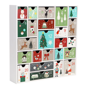 SAND MINE Wooden Christmas Advent Calendar with 24 Drawers, Countdown to Christmas, Refillable Wooden Advent, White