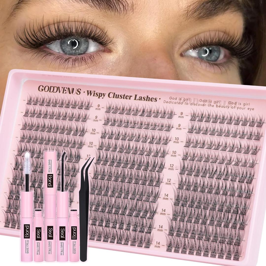 Lash Clusters Kit 9-14mm Wispy Eyelash Clusters Lashes Natural DIY Lash Extension Kit Short Cluster Eyelash Extensions Kit 300pcs C Curl Individual Lashes Cluster Eyelash (With Tweezers)