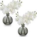 White Orchids Artificial Flowers Faux Orchid Arrangement with Black Glass Vase Set of 2 Real Touch Phalaenopsis Orchid Flowers Orchid Centerpiece for Dining Room Table