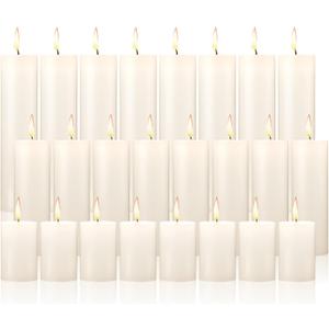 Nuogo 24 Pcs Ivory Pillar Candles Bulk Set of 3 Long Burning Wax Pillar Candles 2 in x 3, 6, 8 Inch Dripless Unscented Smokeless for Wedding Party Spa Lantern Fireplace Home