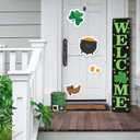 St. Patrick's Wooden Welcome Sign Vertical Porch Sign - Shamrock Lucky Coin Wooden Wall Art Sign for St. Patrick's Day Standing Hanging Home Front Door Wall Yard PartyIndoor Outdoor Decoration,-47.2"H