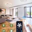 20” Low Profile Ceiling Fan with Light - 2-in-1 Bladeless Safety Design for Kids, RGB+CCT Dimmable, Smart APP/Remote Control, Quiet Flush Mount DC Motor, Ideal for Bedroom/Living Room/Kitchen