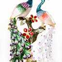 SEVENBEES Hand Painted Pair of Peacocks Figurine Enamel Hinged Jewelry Trinket Box