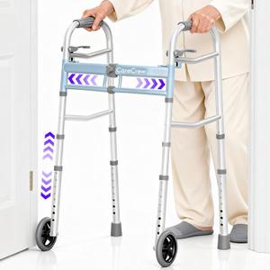 Narrow Walker for Seniors, Easy Folding Mobility Walker for Small Doorways and Small Spaces, Adjustable Lightweight Aluminum Walker for Elderly, Handicapped & Disabled, 350 lbs Support, Blue