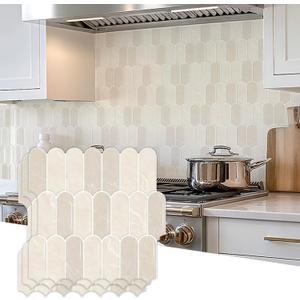 Peel and Stick Backsplash for Kitchen, 10-Sheet Backsplash for Kitchen Wall 3D Self Adhesive Peel and Stick Tile 12''x12'' Vinyl Backsplash Renter Friendly Waterproof for Walls, Beige