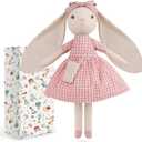 15" Bunny Stuffed Animal for Girls, Plush Toy Doll -Wearing Pink Plaid Dress,Cute Doll Set Dress Up for 3 4 5 Year Old Girl - Gift for Little Girl, Birthday, Easter,Christmas