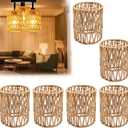 Supkiir 6 Pack Rattan Lamp Shade, Retro Small Pendant Light Shade Replacement, Boho Cylinder Wicker Woven Lampshade for Chandelier, Floor Lamps, Pendant Light, Wall Sconces Light Fixture