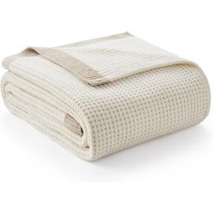 Amlie Home Chenille Throw Blanket, Soft Cozy Waffle Throw for Couch & Sofa, Warm Yet Lightweight, Breathable All-Season Throws for Women Men, Housewarming, Birthdays, 90"x90", Ivory
