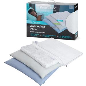 Brookstone Layer Adjustable Pillow | L Shape Zipper Allows 3 Adjustable Layers of Foam Clusters for Firm, Medium or Soft Pillow for Sleeping | 15 Combinations of Layers for Desired Support & Comfort