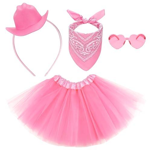 Pink Cowgirl Hat Headband Tutu Set Adult Tutus for Women with Mini Tiny Cowboy head band Heart Glasses Bandana Women Halloween Party Costume Accessories Set (Pink Cowgirl Hat Headband)