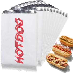 220 Pcs Hot Dog Wrappers, Aluminum Foil Hot Dog Bags, Grease Bags for Kitchen, Greaseproof Foil Burger Bags Pouches, Party Supplies for Concession Stand, Carnival, Fundraiser, 8.5'' x 4.8'' x 1.5''