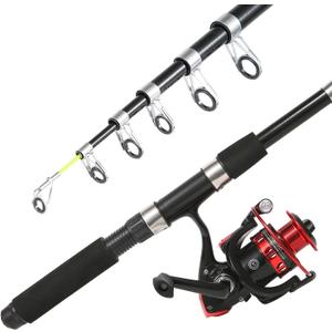 Fishing Rod, 6.9ft 2Pcs Telescopic Fishing Rods Set, Carbon Fiber Fishing Pole, 1PCS Spinning Rod and Reel Combo with Carrier Bag Freshwater Fishing Rod and Reel Combos Kits Fishing Gear