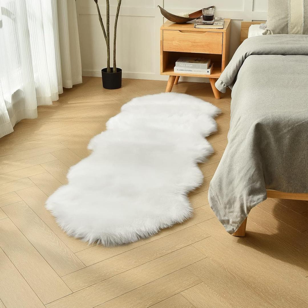 duduta White Faux Sheepskin Runner Rugs 2x6 ft, Fluffy Shag Rug for Bedroom Hallway Fur Sofa Couch Covers Non Slip