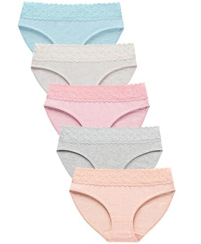 Wealurre Cotton Panties for Women Bikini Underwear Hipster Underpants Lace Briefs Pack(LightColor,XL)