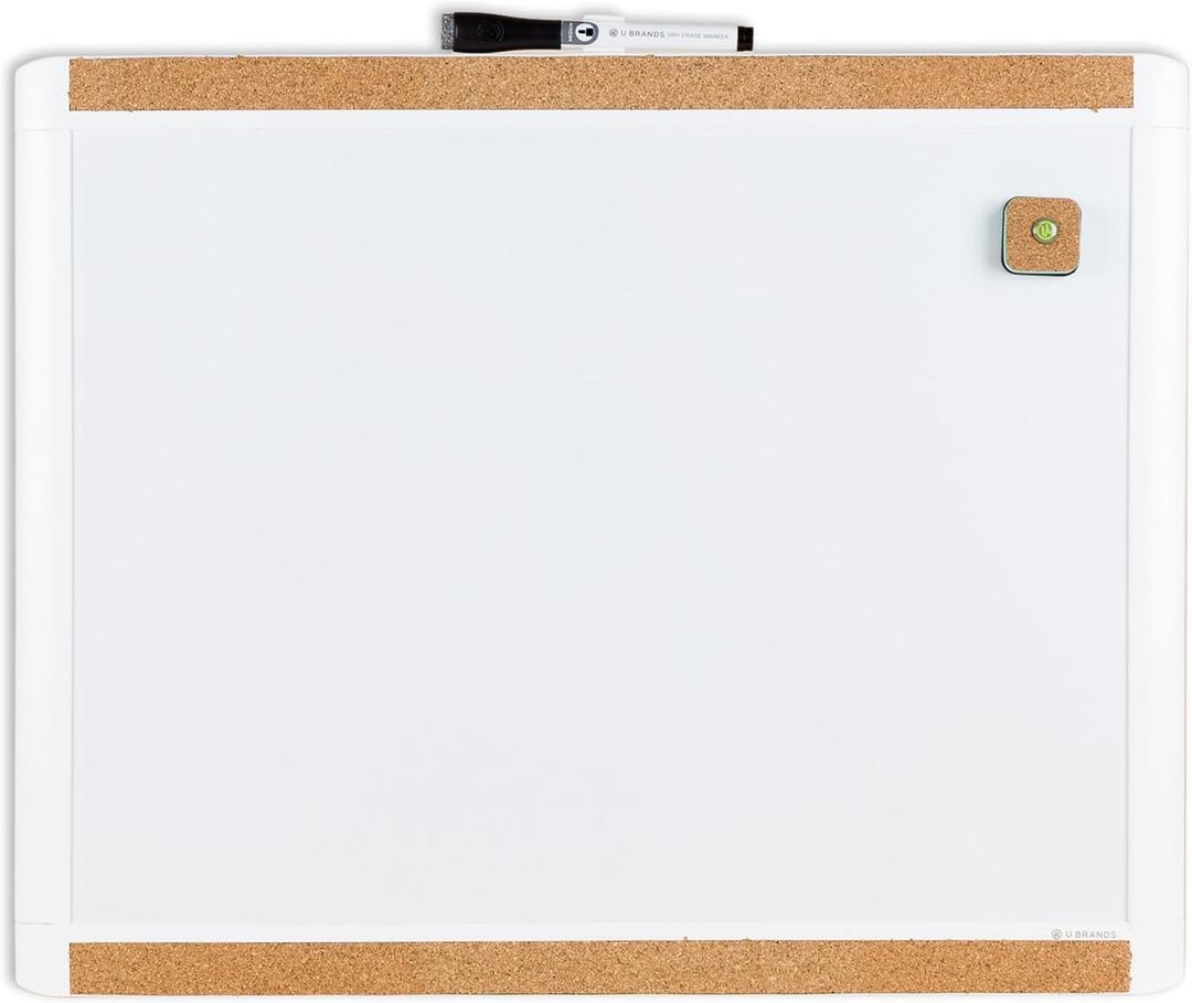 U Brands Magnetic Dry Erase Board White Board, 16" x 20", White Pin-It Frame, Includes Marker and Magnet