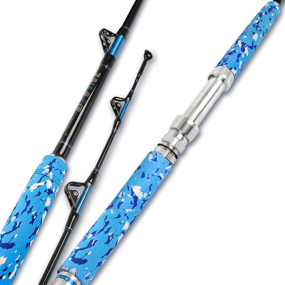 Fiblink Fishing Trolling Rod 1 Piece/2 Piece Saltwater Offshore Heavy Roller Rod Big Game Conventional Boat Camo Fishing Pole (6'/6'6",30-50lb/50-80lb/80-120lb), Large