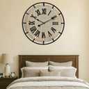24 Inch Large Farmhouse Wall Clock, Metal Rustic Wood with Silent Quartz Movement, Easy Read Roman Numerals, Battery Powered Round Decorative Wall Clock for Living Room Bedroom Kitchen Office