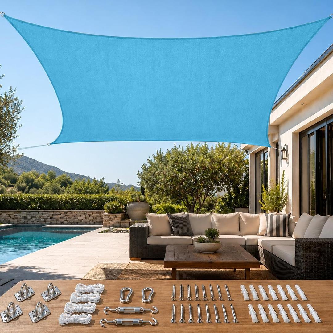 Quictent Sun Shade Sail for Patio with Hardware Kit 185GSM 26x20ft Turquoise