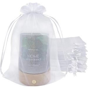 Jexila 50 Pack White Organza Gift Bags 6X9 Inch Sheer Mesh Bag Drawstring for Jewelry Pouch Wedding Favor Baby Shower Party Sachet Candle Bags
