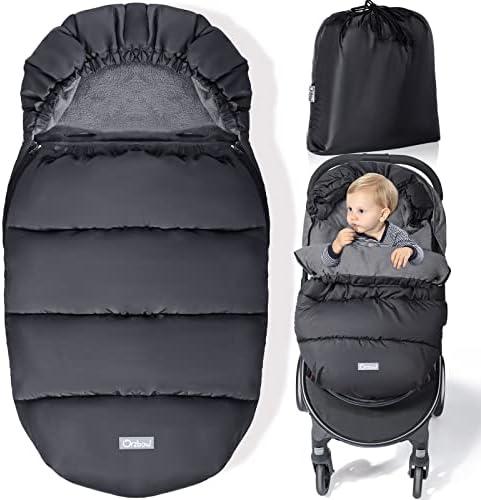 Orzbow Universal Footmuff for Stroller, Winter Warm Baby Stroller Bunting Bag, Waterproof Windproof Warm Coral Fleece Lined for Toddler Stroller Sleeping Bag (Black)