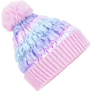 PinkSheep Toddler Winter Hat,Cute Girls Warm Beanie with Pom Pom and Fleece Lined Winter Hats,Fashion Kids Knit Beanies Cap