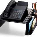 Officemate Telephone Stand, Laptop Stand, Black Plastic Computer Riser, Laptops Elevator for Desk, 12.5 x 10 .125 x 5.25 Inches, Black (21522)