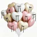 2 x Pink and Cream Heart Balloons Decorations, 10pcs Pink Cream Shape Heart Balloon with Black Bow Decoration for Birthday Bridal Shower Anniversary Gilrs Night Party Decorations
