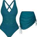 BMJL Women's One Piece Swimsuit Slimming Swim Dress Mesh Sheer Sarong Wraps Bathing Suit Swim Suits 2025 (Large, Teal)