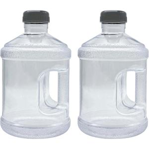 QISF 2 Pieces Water Bottle 1 Gallon Round Plastic Water Jug with Handle Screw Cap Reusable Leak Proof Bottle for Camping Outdoor Travel Caravans Gym Use