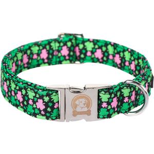 MR. CHUBBYFACE St.Patrick's Clover Dog Collar, Green Clovers Shamrock Adjustable Dog Collar, Cute St.Patrick's Collar for Small Dogs