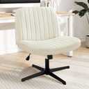 DUMOS Criss Cross Chair Legged Office Wide Comfy Desk Seat, No Wheels Armless Computer Task Seating, Swivel Vanity Home Height Adjustable (Ivory)