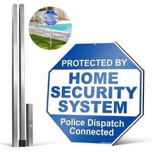 Anley Aluminum Protected By Home Security System Yard Sign 10 x 10 IN with Durable 28 IN Ground Stake - Police Dispatch Connected Warning Sign - UV Protected and Weatherproof for Homes and Businesses