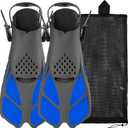 Sugaroom Swim Fins Open Heel, Adjustable Snorkel Fins Diving Fins with Mesh Bag, Snorkeling Gear Flippers Travel Size Short Flippers for Lap Swimming Scuba Dive Adult Men Women Kids (Blue)