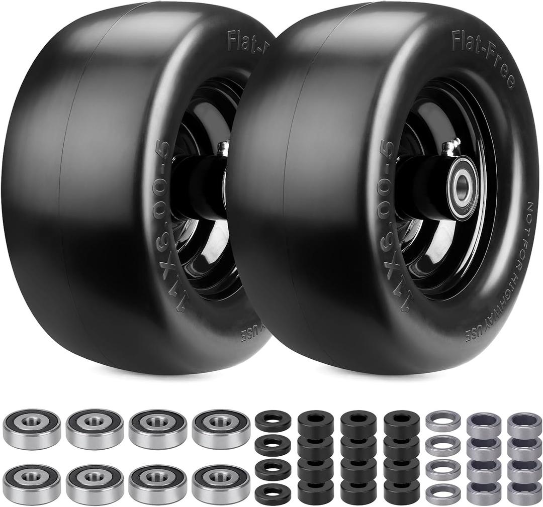 11x6.00-5 Flat Free Tire, 2 Pack 11x6.00-5 Tires for Zero Turn Mower with 3/4" or 5/8" & 1/2" Bearings, Solid Smooth 11x6-5 Lawn Mover Tires Flat Free for Bad Boy/Cub Cadet Mowers, Load 450lbs
