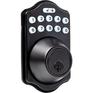Amazon Basics Electronic Keypad Deadbolt Door Lock with Touch-Control Keyless Entry, Keyed Entry Option, Traditional, Oil Bronze, 1-Pack