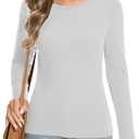 Long Sleeve Shirts for Women Ribbded Crew Neck Basic Tops Slim Fitted Fall Clothes (Medium, Black)