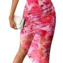 Trendy Queen Women Tie Dye Backless Split Hem Summer Beach Midi Mesh Dresses (L)