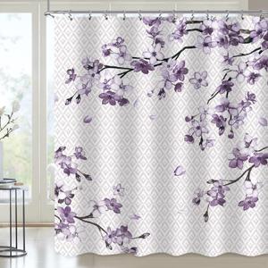 LGhtyro Vintage Mauve Cherry Blossom Shower Curtain 60Wx71H Inch Purple Lilac Sakura Blossom Plum Floral Bathroom Set Spring Blooming Flower Geometric Women Girls Bath Accessories Decor
